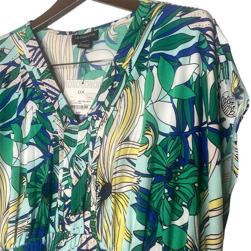 Liz Claiborne V-Neck Women’s Top Size 0X Aqua Bliss Floral Cap Sleeve Tropical - Picture 3 of 4