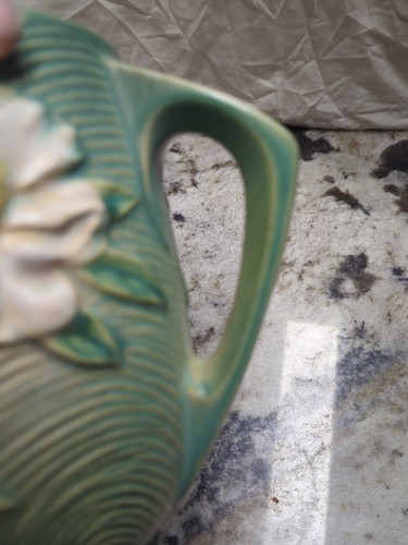 Roseville Peony Water Pitcher w Ice Lip - 1326-7-1/2 - Nile Green - Rare Piece - Picture 9 of 14