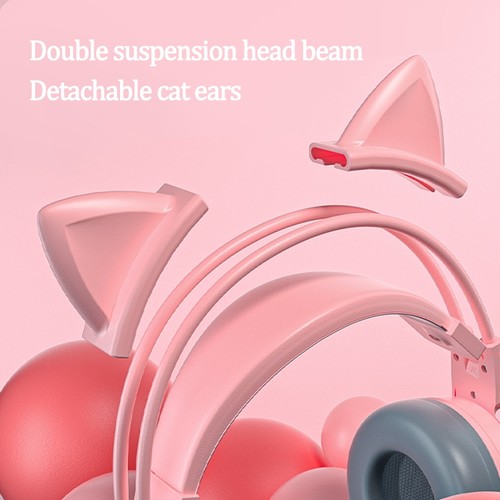 Removable Illuminated Cat Ear Wired USB Gaming Headset for Gaming Gamers - Picture 7 of 10