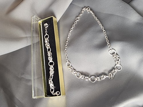 Beautiful Chain Necklace And Matching Bracelet Sterling Silver Artisan Crafted
