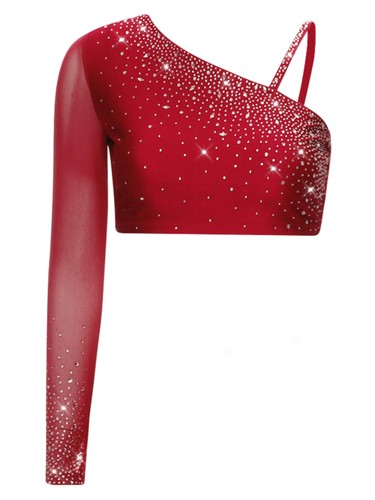 Canotta donna pancia crop top competizione danza performance manica singola - Foto 64 di 72