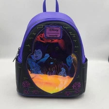LOUNGEFLY DISNEY VILLAINS STAINED GLASS GITD MINI BACKPACK ~ TAGS~ BRAND NEW~
