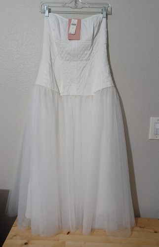 NWT Anthropologi BHLDN Strapless A-Line White Satin TulleSkirt Midi Dress Size M - Picture 8 of 17