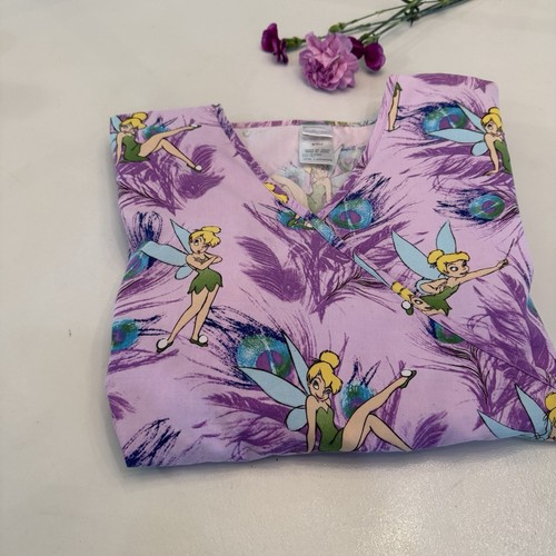 Disney Tinkerbell Blue Women's Nurse Scrub Top Size Small Purple - Picture 2 of 7