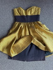 Abito da discoteca vintage Gina Fratini senza spalline broccato oro UK14