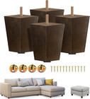 4-Inch Square Wooden Furniture Legs Set of 4, Brown Mid-Century Modern Feet for 