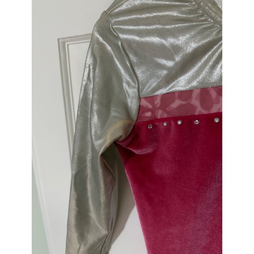 Jamwear Leos Kinder Rosa Samt Silber Metallic Langarm Gymnastikanzug M - Bild 4 von 6