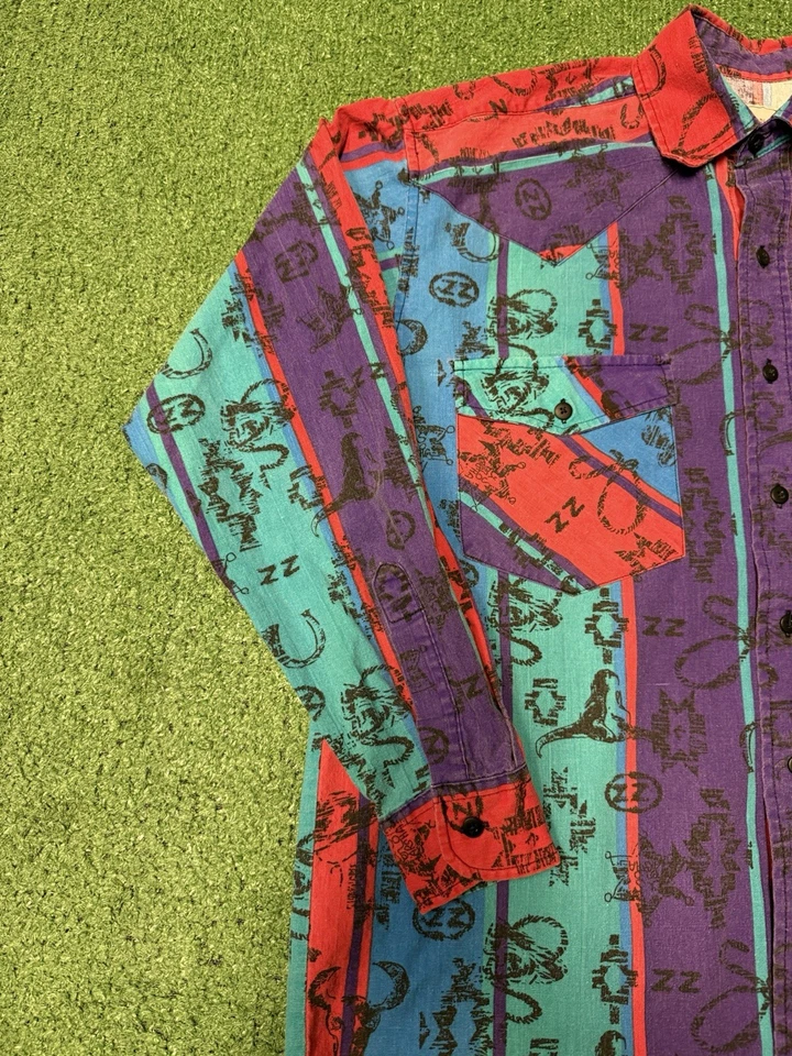 Camisa estampada vintage Western Plains Trading para hombre talla mediana dos bolsillos Foto 2 de 4