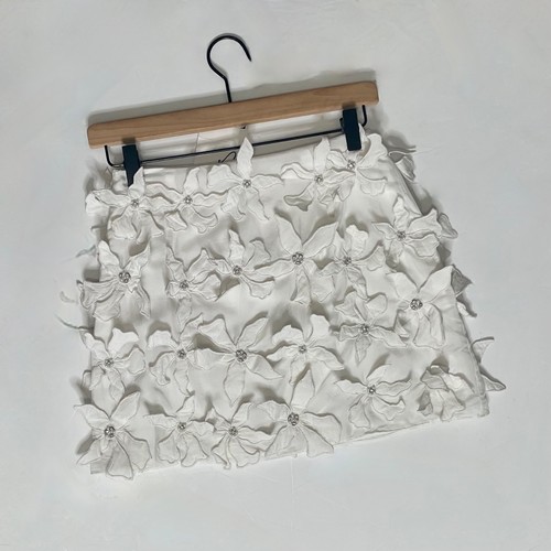 Neu mit Etikett!! ZARA ZW Collection Minirock weiß Blumen Perlen verziert XX-Small XXS - Bild 8 von 22
