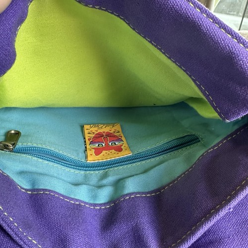 Laurel Burch Mythical Dogs Medium Canvas Purse Tote Bag Handtasche Lila Blau - Bild 6 von 10