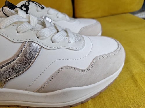 Time and Tru Damen Chunky Jogger Sneaker, Größe 9, weiß/gold/beige - Bild 9 von 12