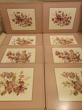 Vintage Pimpernel 8 Floral Table Place Mats Bouquet Pink Cork