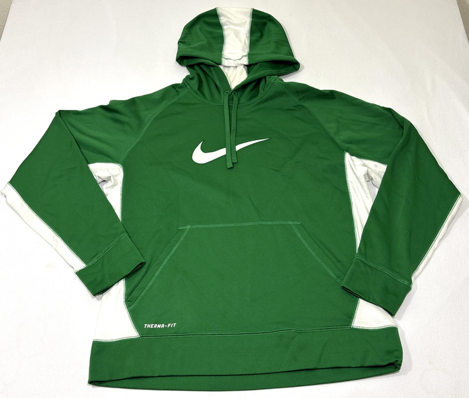Nike Therma-FIT Pullover Hoodie Mens Large Green Sweatshirt Athletic Center Logo