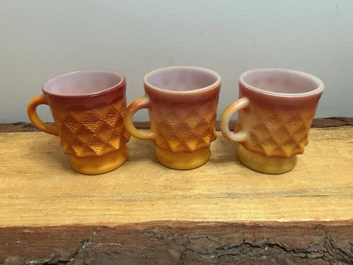 VTG, Anchor Hocking,Fire King,Kimberly Diamond Pattern, Orange Mugs, See Pics.