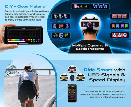 LED Fahrradhelm mit LED-Display Rücklicht Smart APP Steuerung FahrradhelmRennrad - Bild 12 von 14