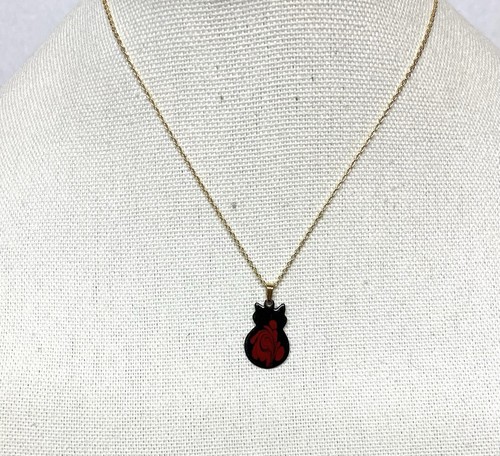 Handmade Enamel on Copper PENDANT -INGA- CAT SHAPE- Red/Black colors - Picture 3 of 4