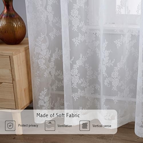 White Lace Sheer Curtain Panels for Living Room Elegant Window Treatment Sets - Picture 6 of 6