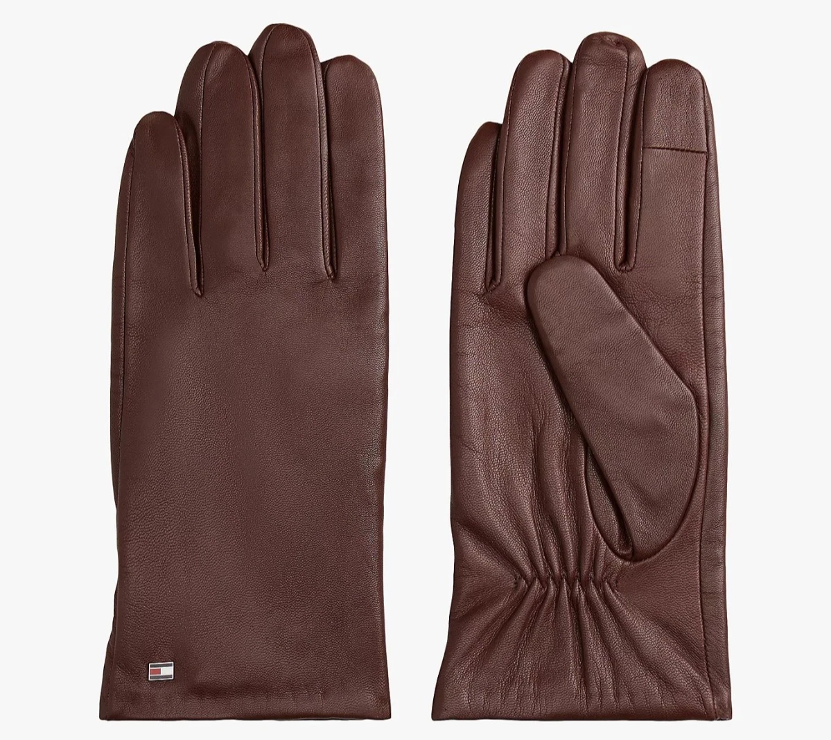 Tommy Hilfiger Flag Leather Gloves TOUCH SCREEN Coffee Brown Warm Work Wear £89
