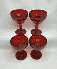 Vintage New Martinsville Moondrop Ruby Red Wine Glasses-Set of 4