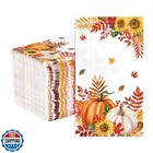 100 Pcs Fall Napkins 3 Ply Orange and White Pumpkin Sunflower Paper Napkins F