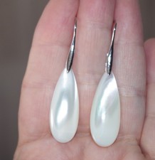 Mother of Pearl MOP Long Hooks Teardrop Lever Hoop Earrings