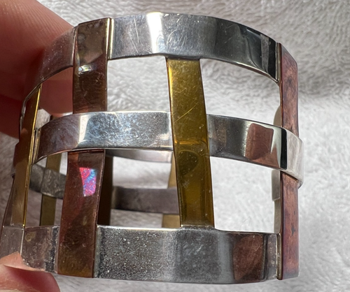 RLM STUDIOS Solid Sterling Copper Brass Woven Cuff Bracelet Brutalist Adjustable - Picture 4 of 10