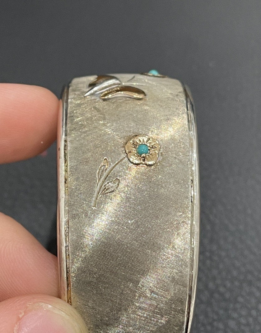 Cuff Bracelet Sterling Silver Solid 18K Gold Flow… - image 7