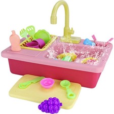 Play Sink with Running Water Pretend Play Kitchen Sink Toys for Kids Toddler Sin