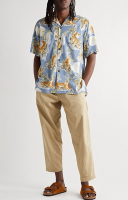 GO BAREFOOT Tiger Convertible-Collar Printed Cotton-Blend Shirt Size XL (I)