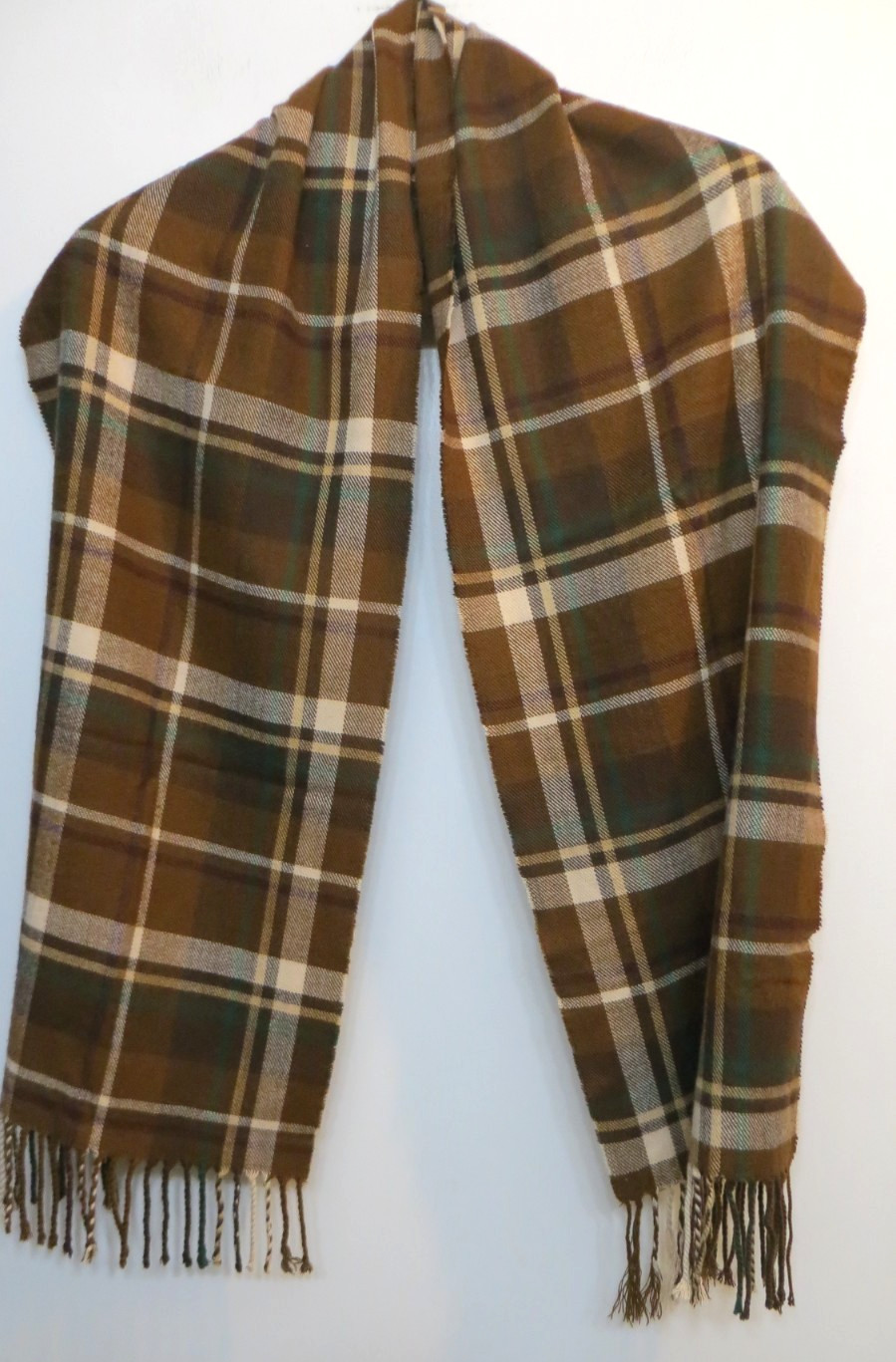 Scarf Rectangular Brown Multicolor Plaid Fringes … - image 6