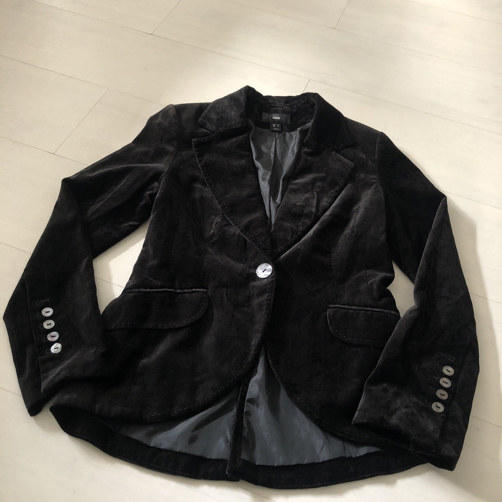 H&M Black Velvet Blazer Evening Gothic Ladies Lined 
