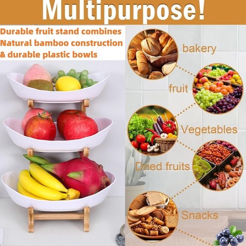 3Tier Oval Bowl Stand Ceramic Fruit Vegetable Display Baskets For Exhibition Par - Picture 4 of 17