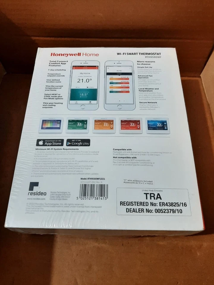 Termostato inteligente Honeywell Wi-Fi sellado con pantalla a color personalizada RTH9580WF Foto 3 de 4