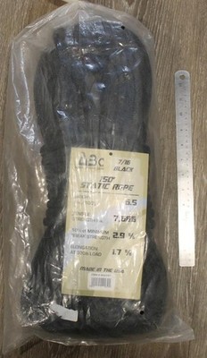 Advanced Base Camp (ABC) 7/16'' 150' Static Rope, Black, #442241, Brand New Shank