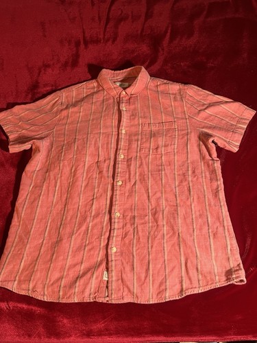 Marine Layer Shirt Mens La Coral Red Pink Short Sleeve Selvage Cotton Vertical - Picture 4 of 17