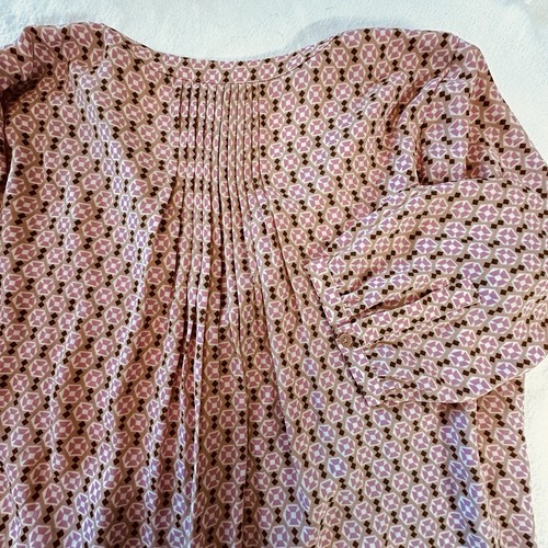 NYDJ Womens S Geometric Pink Beige Print Blouse Long Sleeve Button Up Shirt Top - Picture 7 of 7