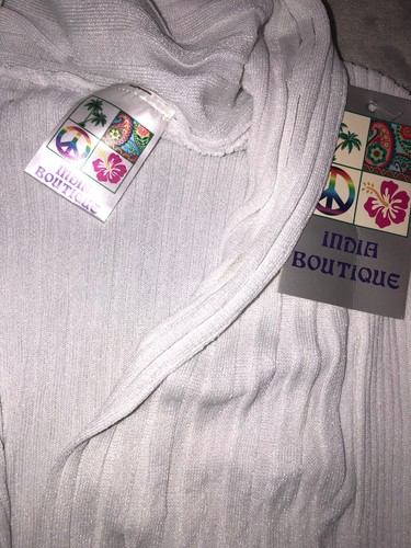 India Boutique Cardigan Sweater Women’s One Size  White Rib Knit Boho NEW - Picture 3 of 10