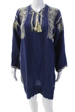Etoile Isabel Marant Womens Cotton Stitch Embellished V-Neck Dress Blue Size 40