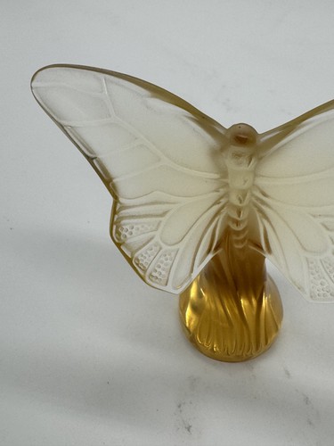 Lalique France Crystal Yellow Amber Butterfly Figurine / Paperweight - Picture 5 of 12