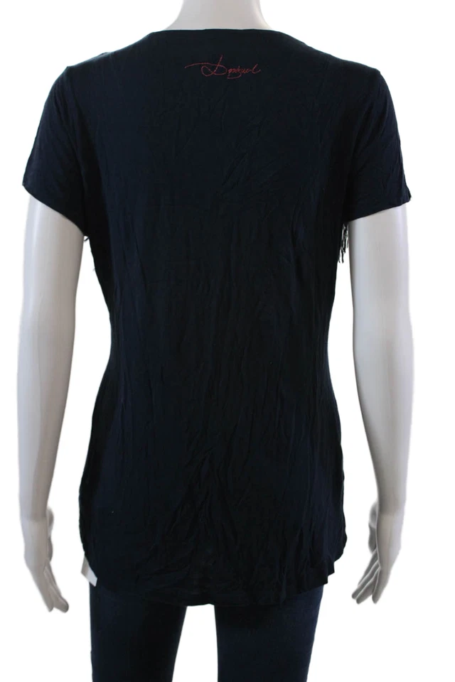 Blusa para mujer Desigual cuello redondo manga corta borla azul marino talla L Foto 3 de 4