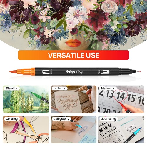 Eglyenlky 36 Coloring Markers Double Tip Brush Pens, Dual Tip Artist Fine and - Picture 5 of 6