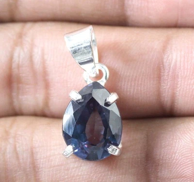 Natural 7,65 Ct Farbwechselnder Saphir Anhänger Herren Pear Charm Silber 925 - Bild 1 von 4