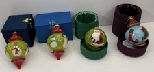 Li Bien Reverse Hand Painted Glass Christmas Ornaments Pier 1 Lot Of 4 w/box