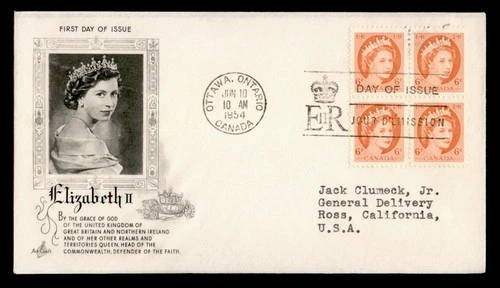 DR WHO 1954 CANADA FDC QEII CORONATION ARTCRAFT CACHET BLOCK M69191
