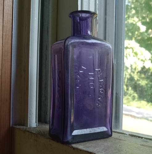 BUSH'S ARGENTINE HAIR DYE NO.1 ALMOND WATER LOWELL,MASS AMETHYST 1870s BOTTLE - Picture 3 of 12