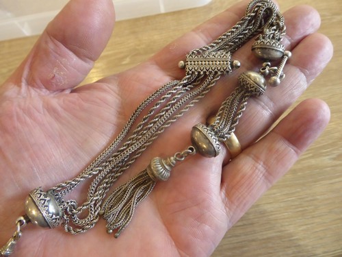 QUALITY ANTIQUE SOLID SILVER ALBERTINA POCKET WATCH CHAIN - Picture 7 of 7