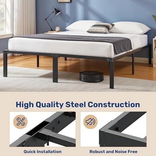 Sturdy King Size Bed Frame 14 Inch Platform No Box Spring Required Heavy Duty - Picture 2 of 7