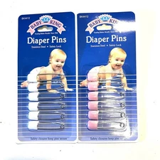 NIP 12 Pink And White DIAPER Baby KING DIAPER PINS Sealed Lot Of 2