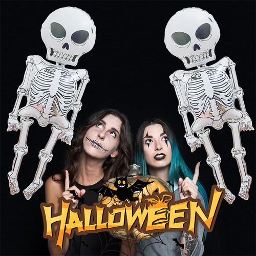 2 Stück Halloween Ballon Set 62 Zoll Skelett Aluminiumfolie Ballons Party Deko Geschenk - Bild 4 von 6