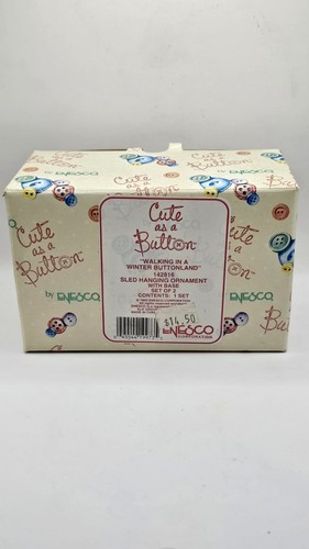 Vintage Cute As A Button Winter Button Land Hanging Ornament 1995 Enesco 142816 - Picture 7 of 9